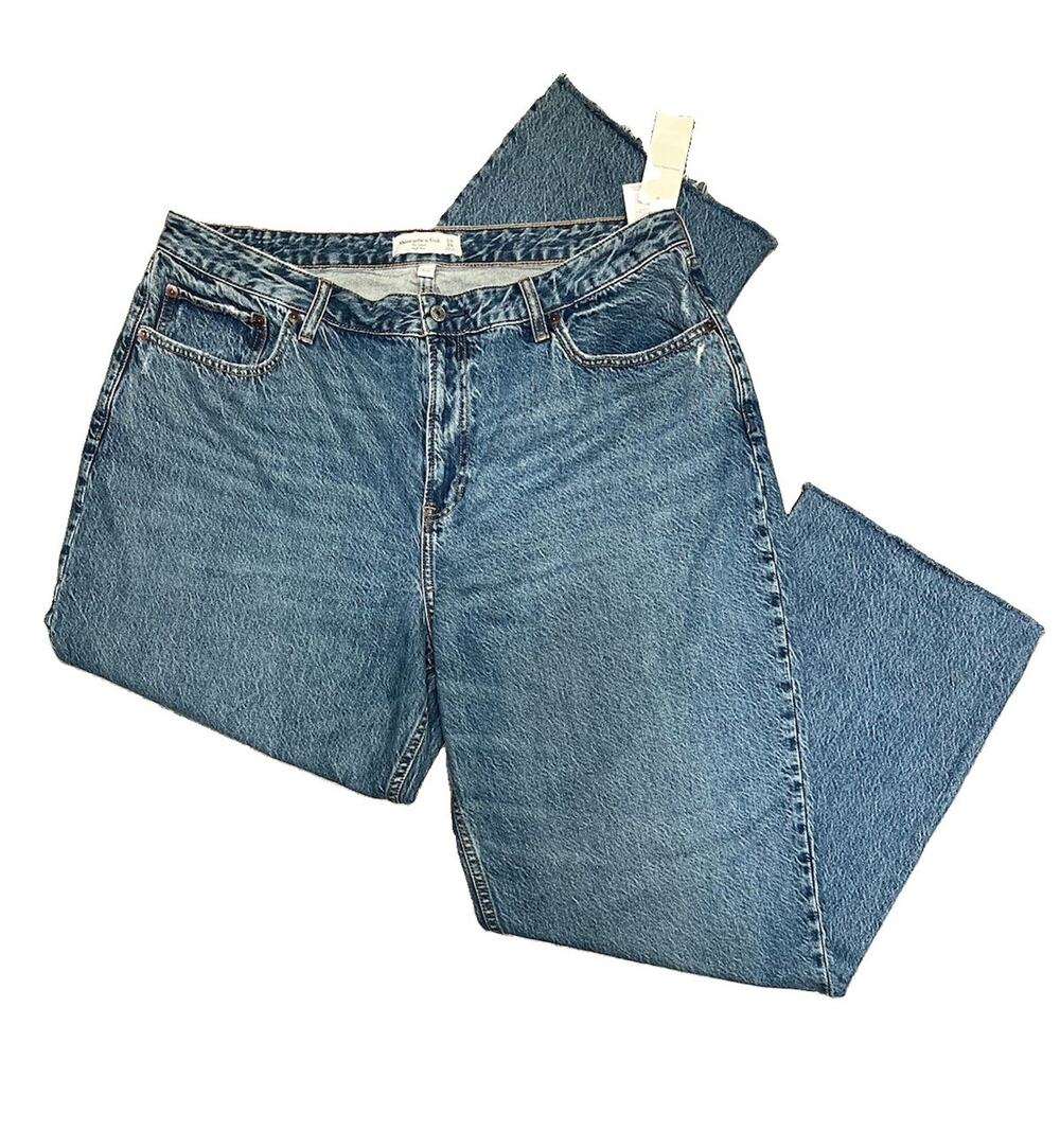 NWT Abercrombie Curve Love The Loose High Rise Jeans Womens 34 Long Wide Leg
